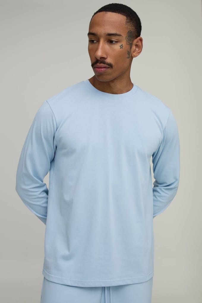 Regular Fit Premium 280gsm Long Sleeve T-Shirt | Light Blue | Size Medium