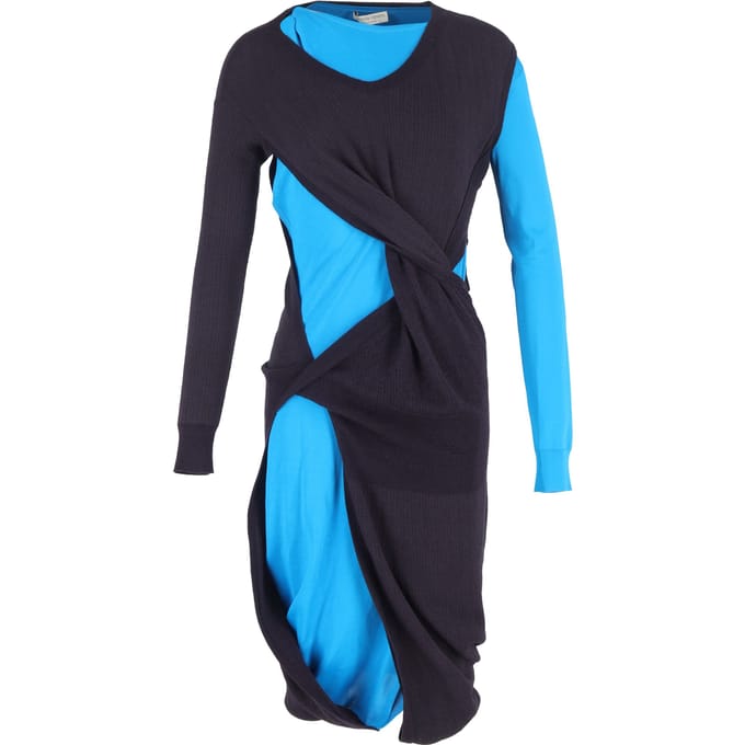 Bottega Veneta Deconstructed Midi Dress in Blue and Purple Polyamide