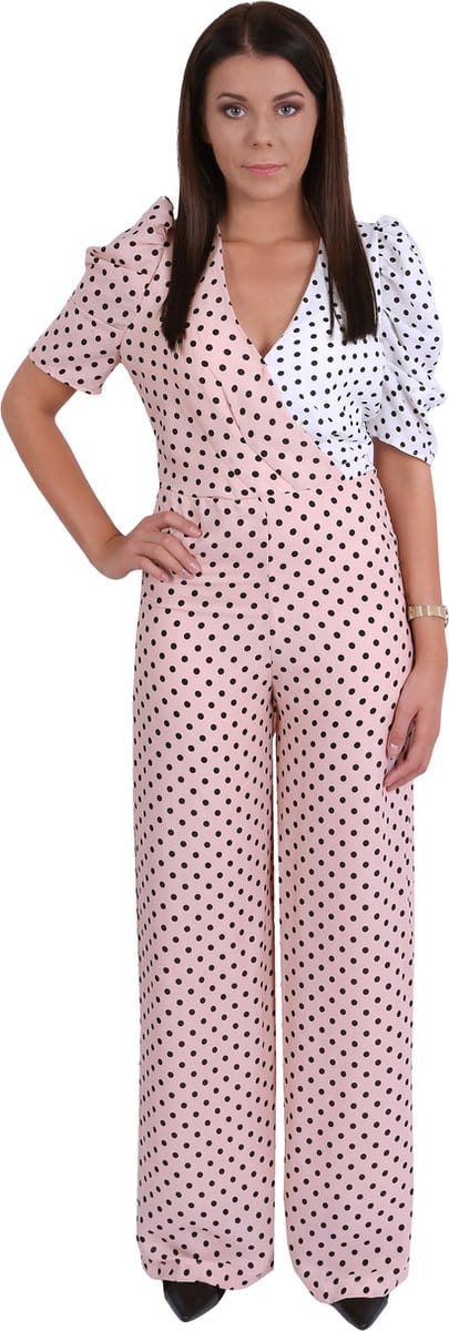 Roze-wit, elegant jumpsuit/broekpak - S