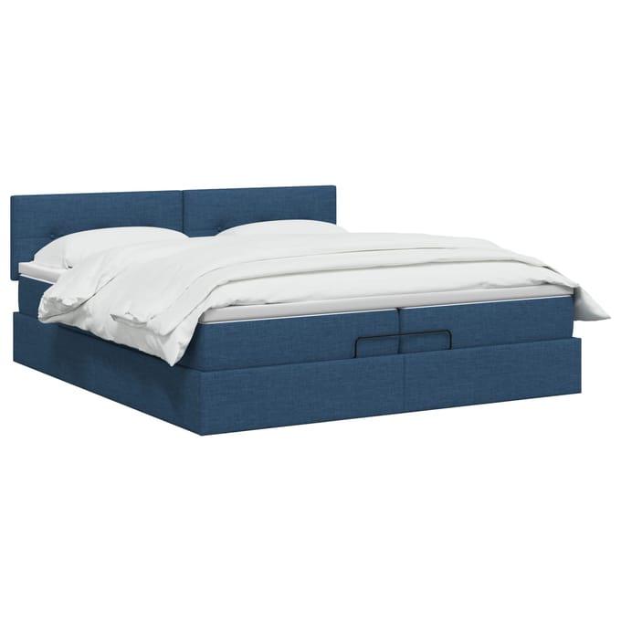 vidaXL - Ottoman - bed - met - matras - met - hoofdeinde - Blauw - 200 - x - 200 - cm - Stof