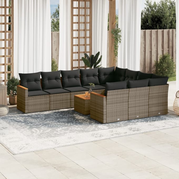 vidaXL - 11-delige - Loungeset - met - kussens - poly - rattan - grijs