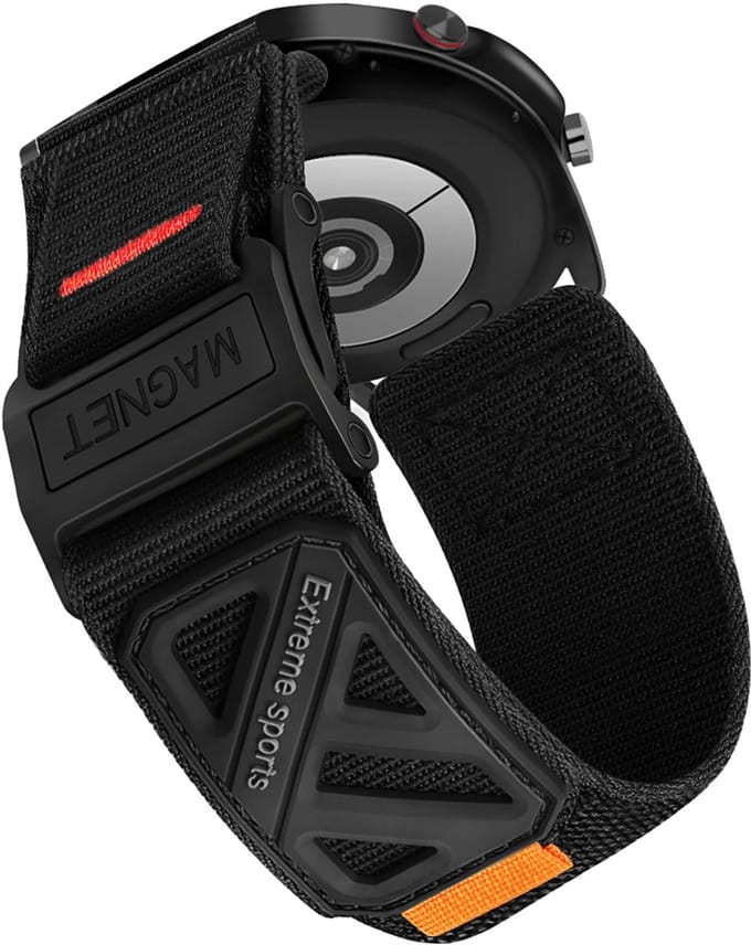 DrPhone HybridStrap 22mm – Nylon Stretch Smartwatchband – Magnetische Sluiting – Universeel Quick Release – Zwart