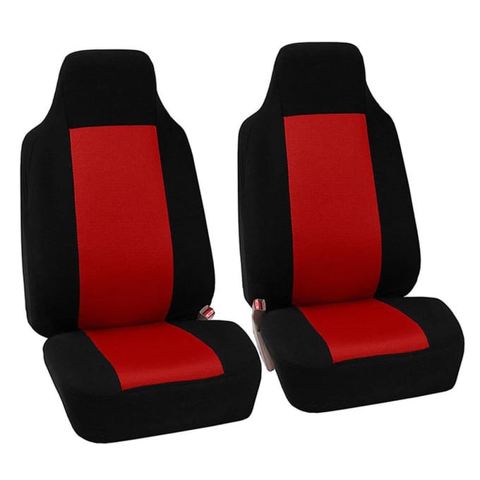 2 stuks Autostoelhoes Volledige Set Hoge Rugleuning Geïntegreerde Veiligheidsgordel(Beige Zwart ) Red Black red
