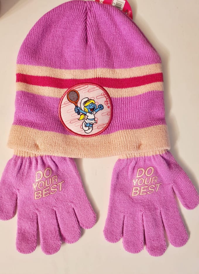 Smurfs Winterset Muts en Handschoenen Acryl Roze Paars 2-delig One-size Perfect Cadeau