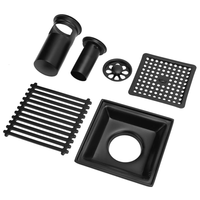 Siphon de sol avec grille de couverture amovible Siphon de douche de forme carrée 10x10cm Noir black