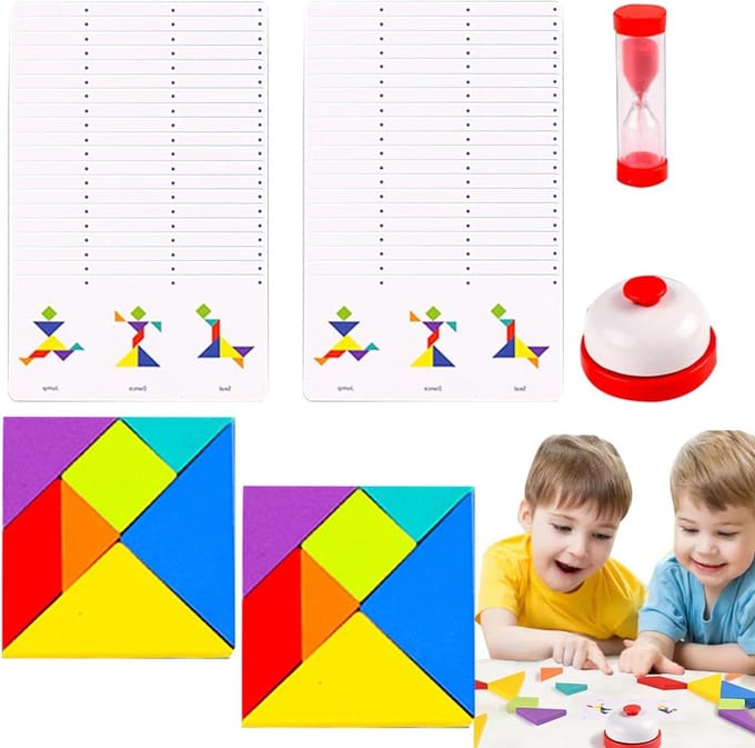 Houten Puzzel - Tangram Spel - Logica Oefenen - Met Timer - 14 Stukken - Vechtstijl