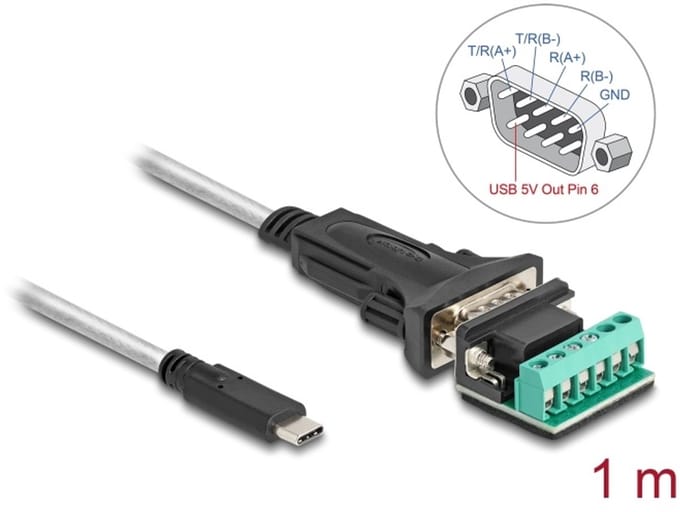Delock Adapter USB Type-C™ to 1 x Serial RS-422/485 male with 6 pin terminal block 5 V 1 m