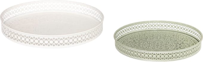Atmosphera Dienbladen/Plateau's - Set van 2 stuks - Ø32xH4cm - Groen/Wit