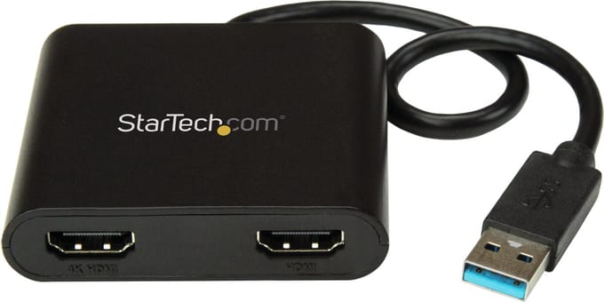 StarTech.com USB Aan Dual HDMI AV / multimedia paneel - USB Aan HDMI AV / multimedia paneel - 4K - Extern Video adapter - MCT Trigger II - 64 MB - Zwart