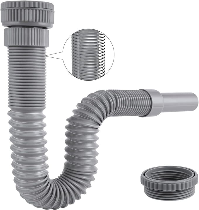 Hibbent Flexible siphon with reinforced steel wire and adapter, grey - ShopVlot