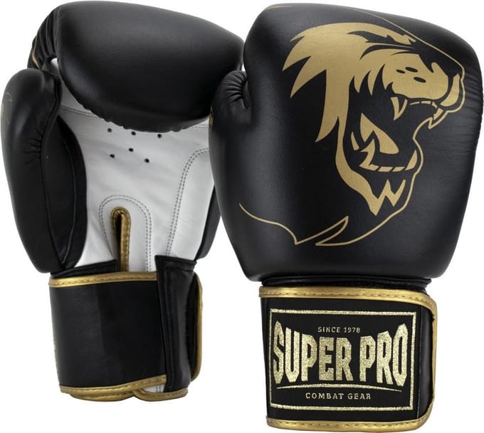 Super Pro Combat Gear Warrior SE Lederen (kick)bokshandschoenen Zwart/Goud/Wit 16oz