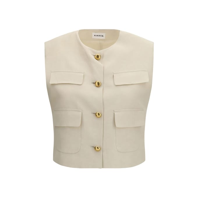 P.A.R.O.S.H. Beige Wollen Mouwloze Jas