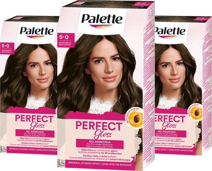 Palette - Perfect Gloss - 5-0 Medium Bruin - Semi-permanente Haarverf - Haarkleuring - 3 stuks