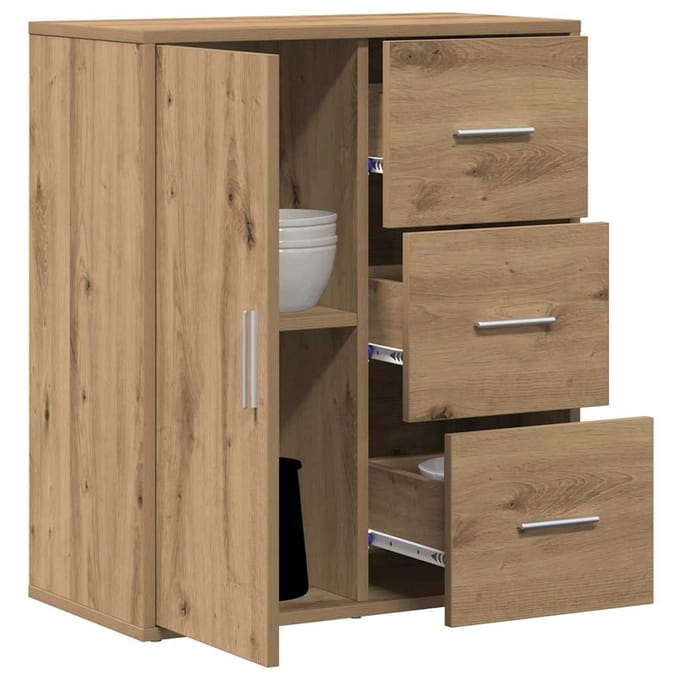 vidaXL - Dressoir - Artisan - Eiken - 60 - x - 31 - x - 70 - cm - Bewerkt - hout