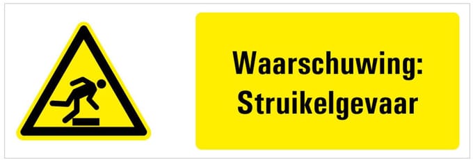 Tekstbord waarschuwing struikelgevaar - kunststof - W007 200 x 75 mm