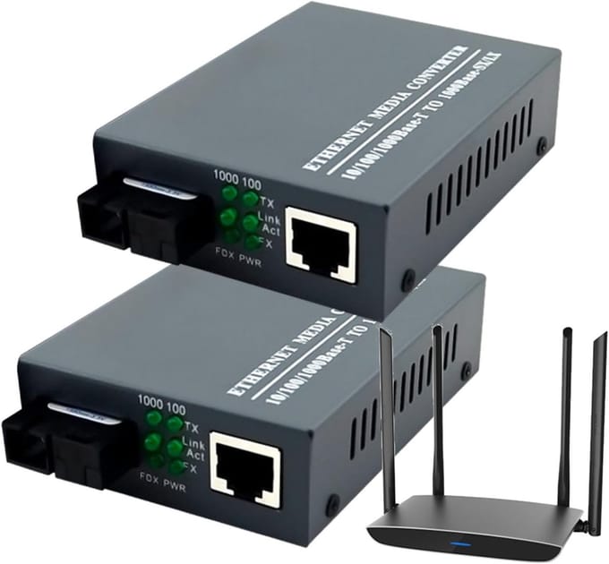 Ethernet Converter - Glasvezel Module - Netwerk Uitbreiden - Gigabit Snelheid - 9.3 x 7 x 2.6 cm - Zilver