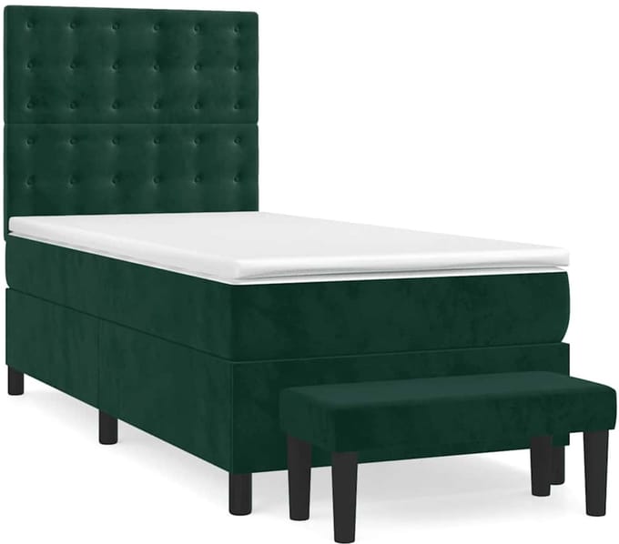 vidaXL - Boxspring - met - matras - fluweel - donkergroen - 80x200 - cm
