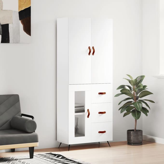 vidaXL - Hoge - kast - 69,5x34x180 - cm - bewerkt - hout - wit
