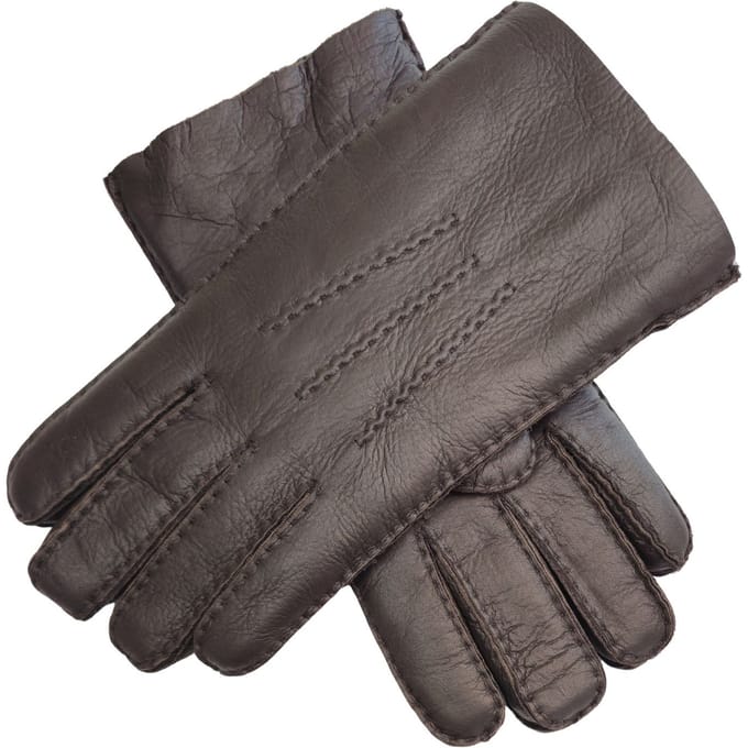 Heren Bruine Luxe Schapenvacht Leren Handschoenen