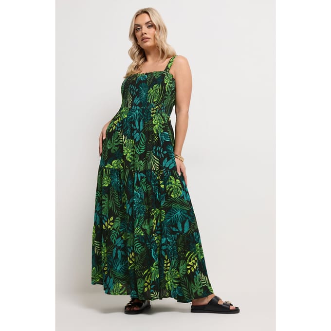Yours Zwarte Maxijurk Met Tropische Print Size 46