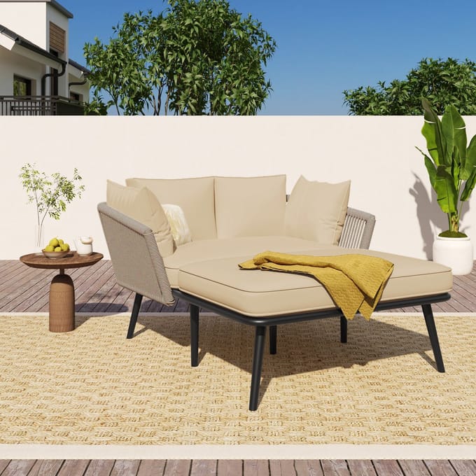 REDOM - Tuinligbed - Met Afneembare En Wasbare Kussens - Modern - Voor Buiten - Staal En Polyester - Khaki