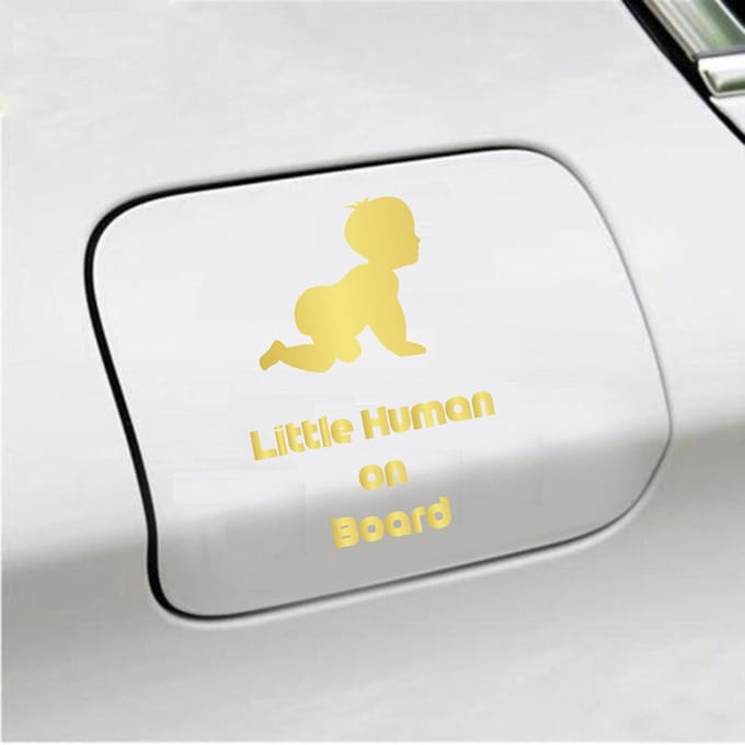Bumpersticker - Little Human On Board - 10 X 15 - Goud