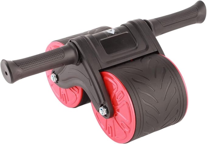 Buikwielroller - Kerntrainer wiel - Krachtige core training - Stabiele driehoekige structuur - 30 x 16 x 16 cm - Steenrood
