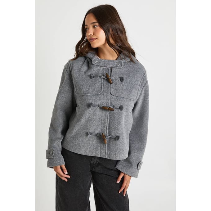 boohoo Dames Hooded Toggle Wol-Look Jas | Grey Marl | Maat: 14