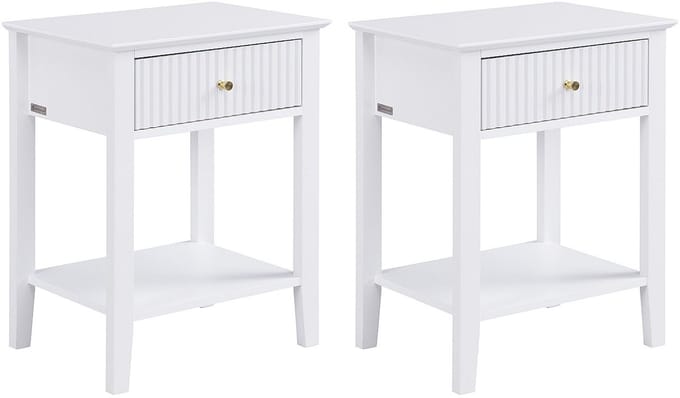 Vente-unique Set van 2 nachtkastjes met 1 lade en 1 plank - MDF - Wit - NIRIVA