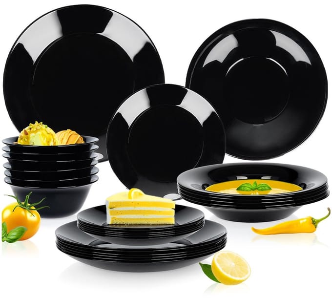 Serviesset Glas Zwart 24 delig - Servies Set - Bordenset - Borden
