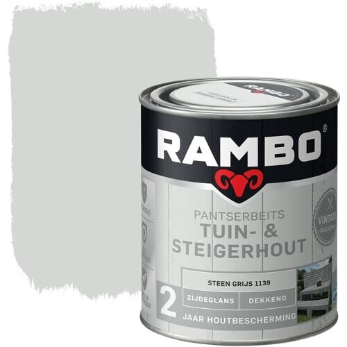 Rambo Pantserbeits Tuin & Steigerhout - Dekkend - Zijdeglans - Waterproof - Steengrijs - 0.75L
