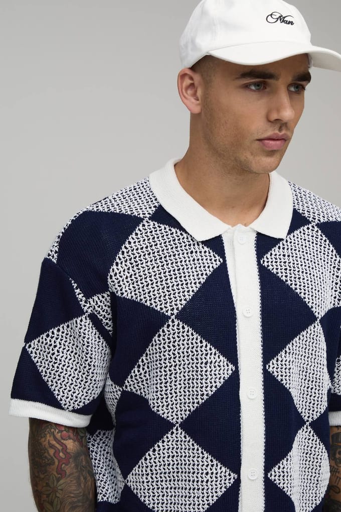 Gebreid Shirt Met Ontspannen Pasvorm En Open Haaksteek | Navy | Size Large