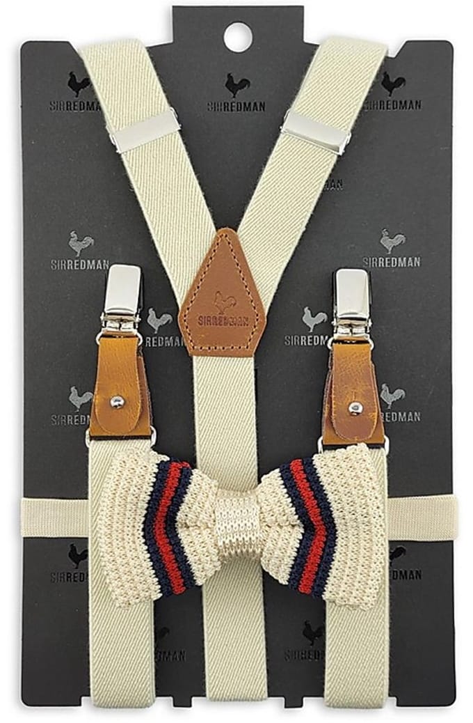 Sir Redman - Bretels met strik - bretels combi pack Edward England - roomwit / rood / blauw