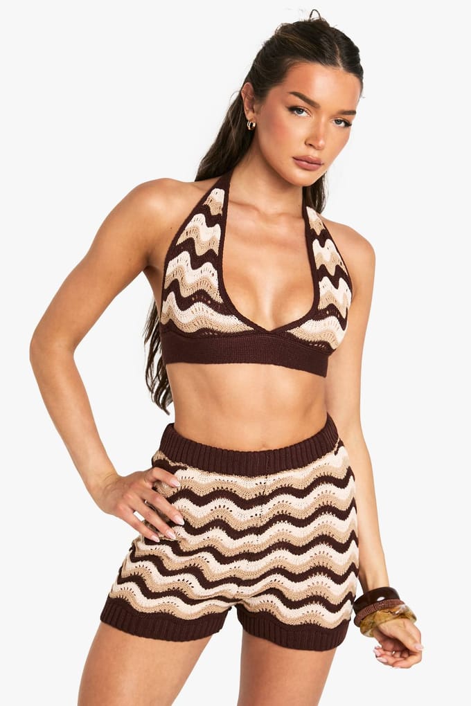 boohoo Dames Stripe Haakbralet | Chocolate | Maat: Large