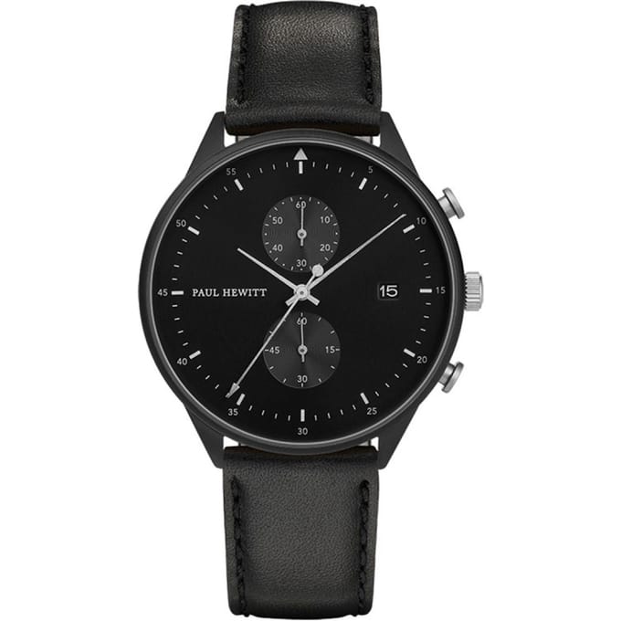 Paul Hewitt PH Watch Chrono Line Black IP Black/SS Leather Black 42mm PH-C-B-BSS-2M