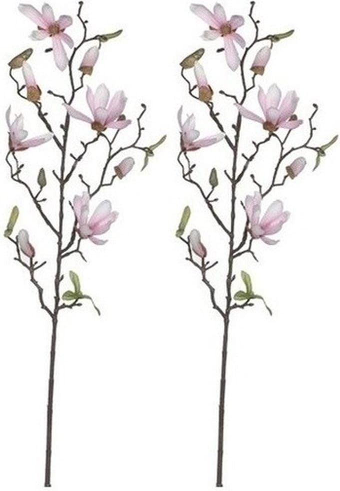 Mica Decorations Kunstbloemen - 2x - magnolia tree - lichtroze - 80 cm - siertakken - boeket - stelen