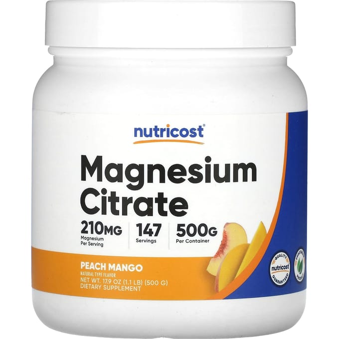 Nutricost, Citrate de Magnésium, Saveur Pêche Mangue, 500g (17.9oz)