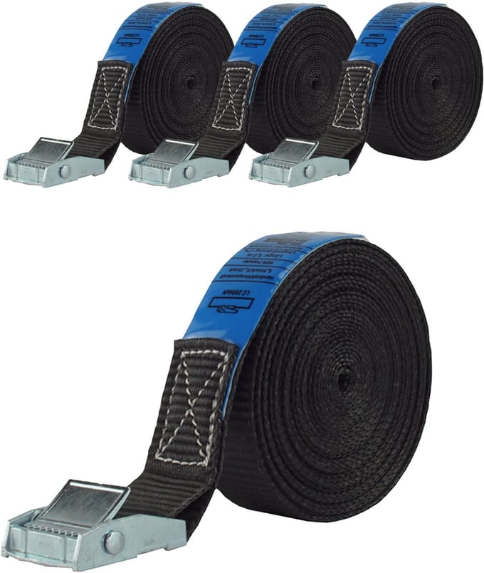 4x professionele spanband spanband klemslot auto 1-delig 4m 250 kg ZWART