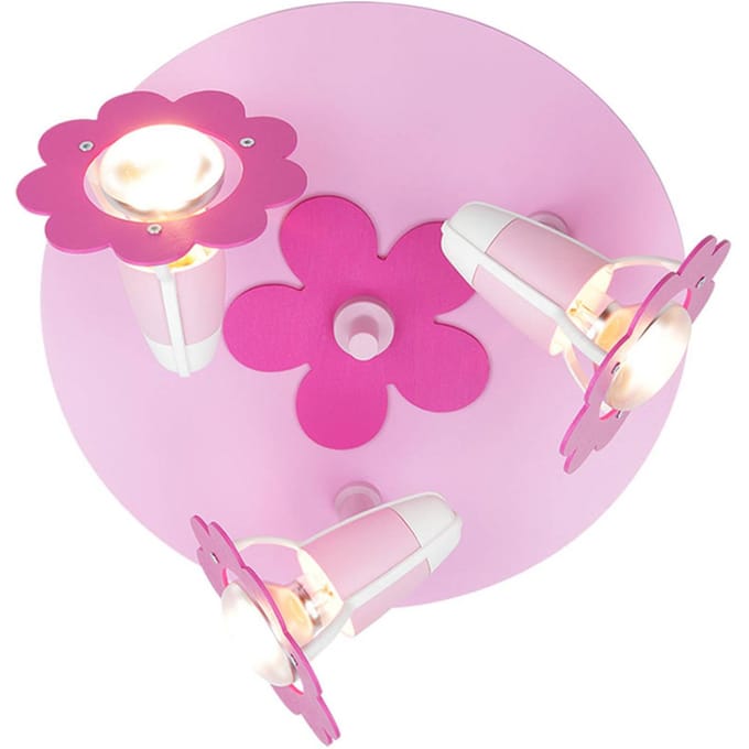 Elobra Plafondlamp bloem, roze, rond, 3-lamps