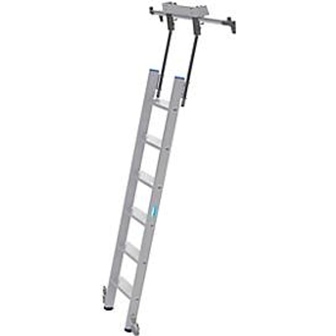Kastenladder met treden, aluminium, verrijdbaar, 6 treden