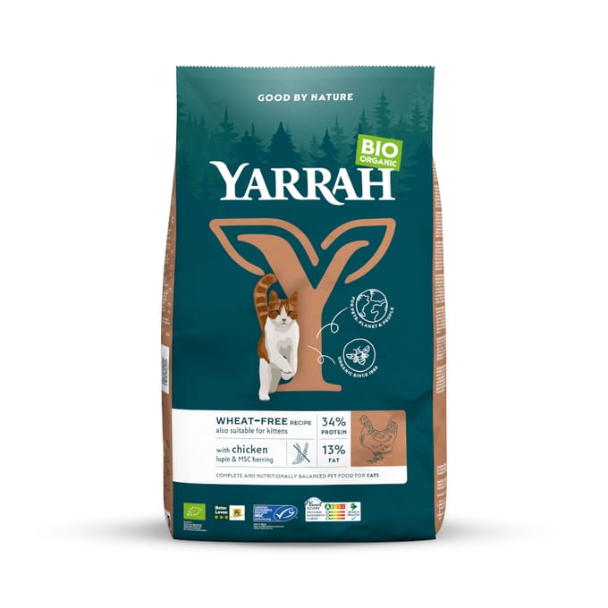 10kg Yarrah Bio Tarwevrij met Kip & Vis Kattenvoer droog