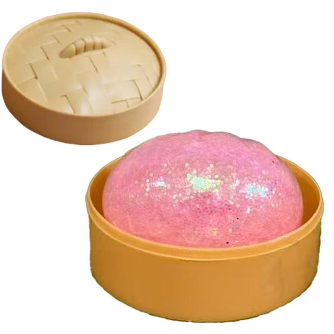3 soorten Glitter Dumpling Glitter Dumpling Squishy met Doos Dumplings Sensorisch Knijpspeelgoed voor Stressverlichting beige