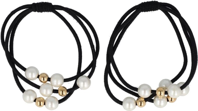 Haarsoires Haarelastieken – Glans Parelkralen - Zwart Wit Goud - Set van 2