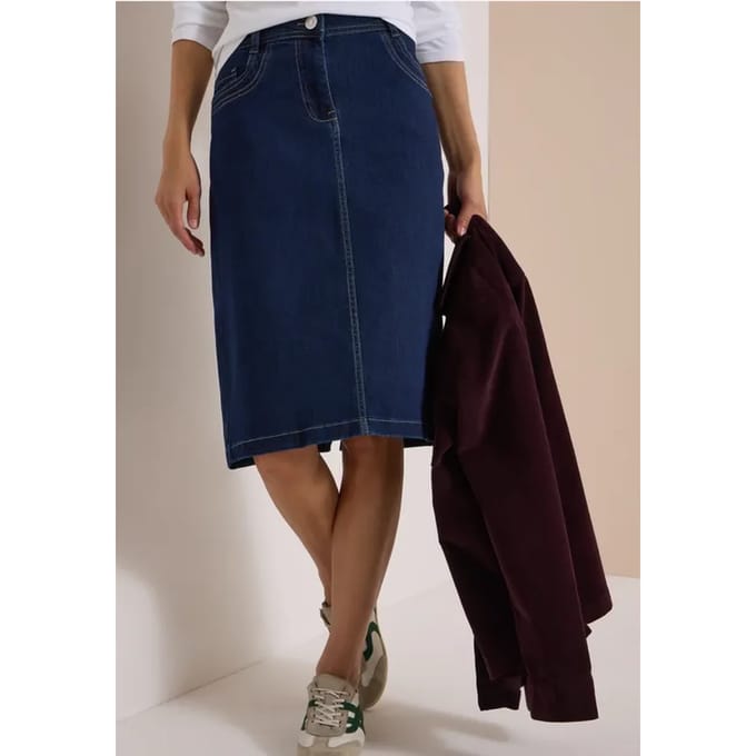 Kniehoge denimrok met zakken