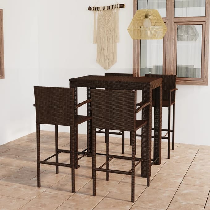vidaXL - 5-delige - Tuinbarset - met - armleuningen - poly - rattan - bruin
