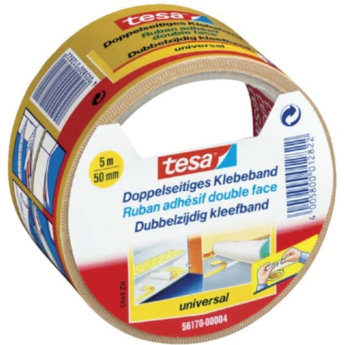 Tapijttape tesa® universal 5mx50mm dubbelzijdig wit