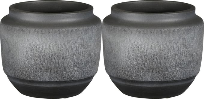 Mica Decorations - plantenpot/bloempot - 2x - zwart met relief- D21/H17 cm