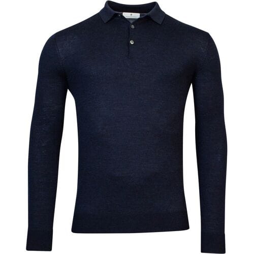 Thomas Maine Trui Fine Merino Pullover Polo Long Sleeve Single Knit Navy / male