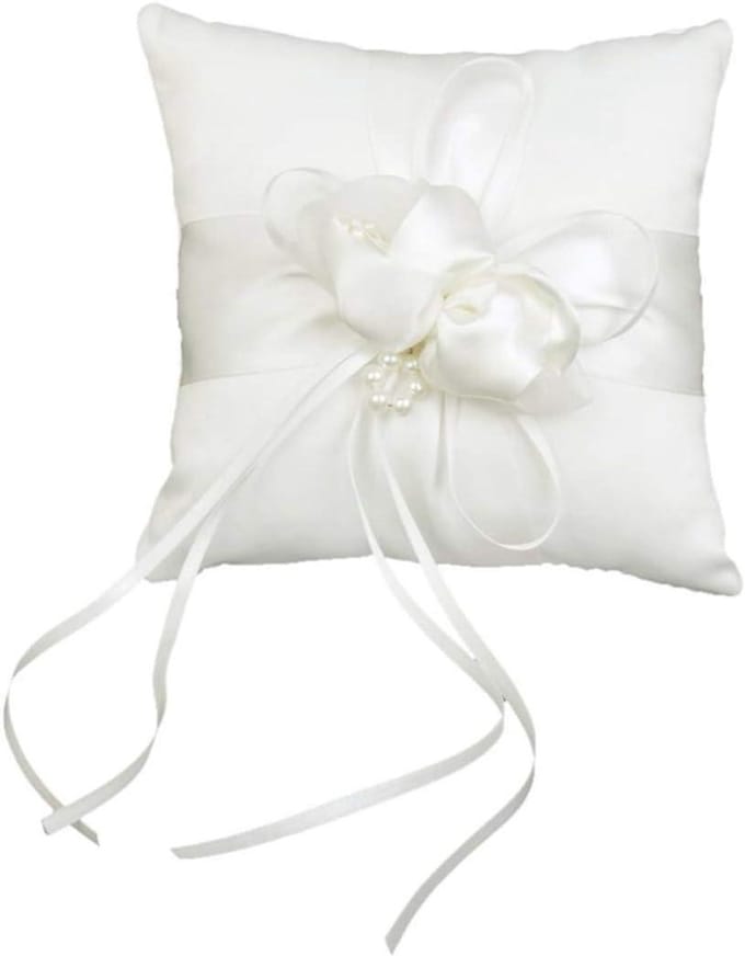 Bruidsringkussen - Ringhouder Kussen - Bruiloft Ceremonie - Met Sierbloemen - Compact Lichtgewicht - Wit