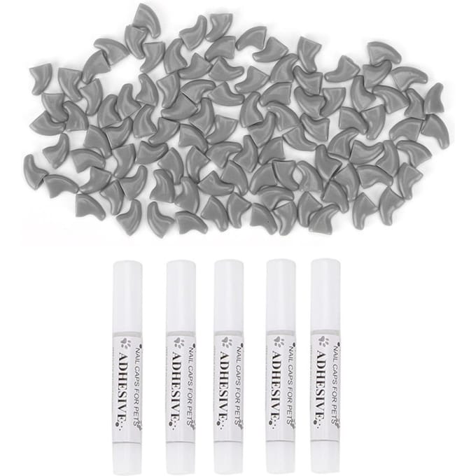 100 STUKS Zachte Huisdier Kat Nagelhoes Veilig Anti Krab Hond Poot Klauw Beschermer Decoratieve Hoezen Grijs M M grijs